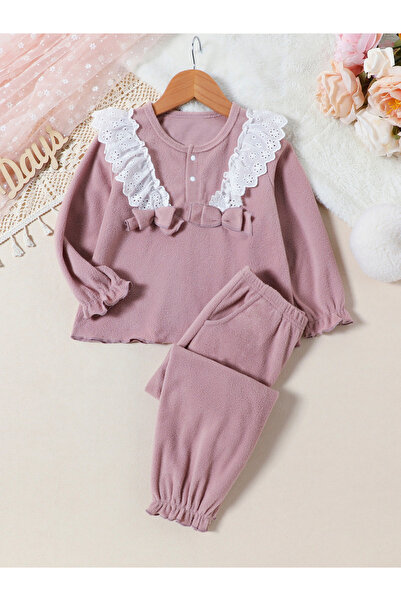Take Two By Styli Bow Detail Lace Trim Top with Long Pyjama Set