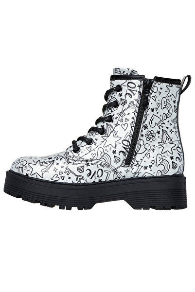 SKECHERS Girls' GRAVLEN HI DOODLE DOWN Boots 303408L-SILVER/BLACK-32