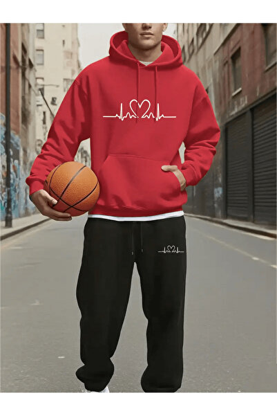 Flow touch طقم بدلة رياضية بغطاء للرأس بتصميم نبضات القلب