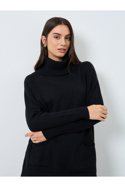 Styli Black Roll Neck Longline Sweater