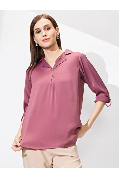 Globus By Styli Women Pink Roll Up Sleeves Solid Satin Top
