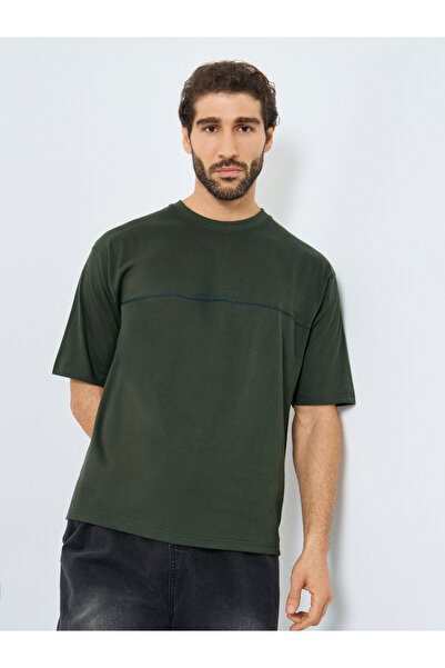 Styli Olive Green Oversized Crew Neck T-Shirt
