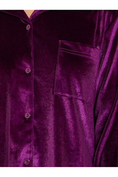 Styli Velvet Button Placket Shirt and Pyjama Set