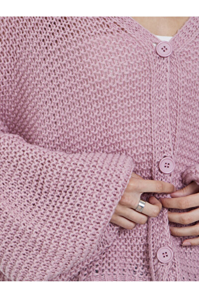 Styli Pink Boxy Fit Chunky Knit Cardigan