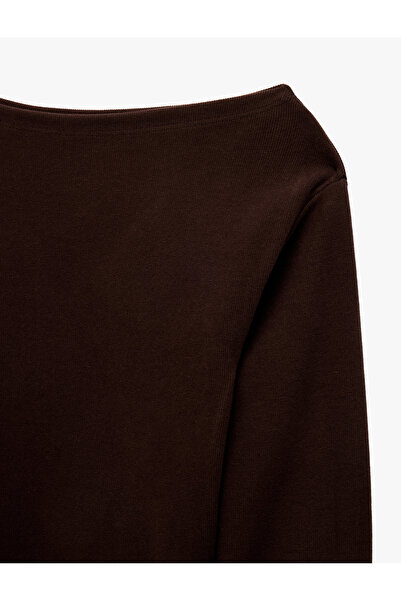 Koton Comfortable Fit Long Sleeve Asymmetrical Neck T-Shirt