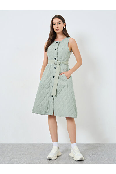 Take Two By Styli Green Quilted Look Dress and Crop Jacket Co-Ords