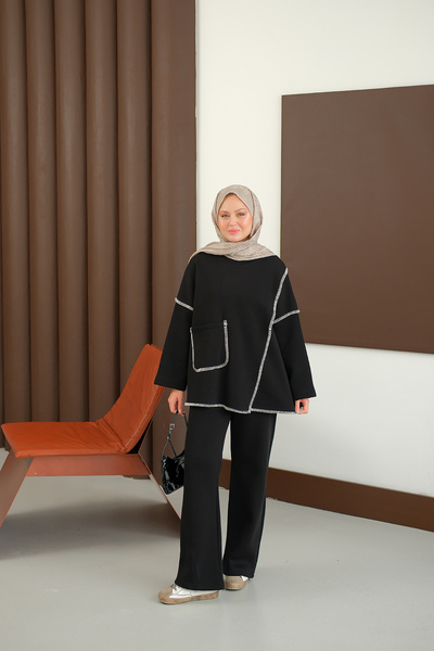 LOCCO Women's Stitching Detail Pocket Suit Black