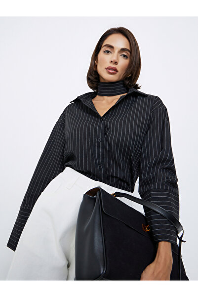 Styli Black Pinstripe Long Sleeve Shirt