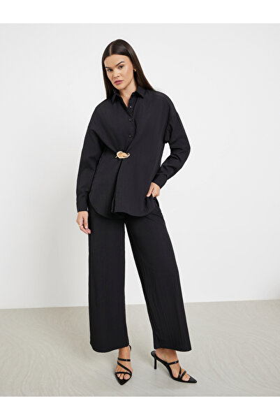 Styli Black Long Sleeve Wrap Shirt