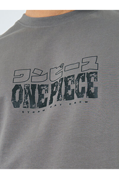 Styli Men Grey One Piece Graphic Print Oversized T-Shirt