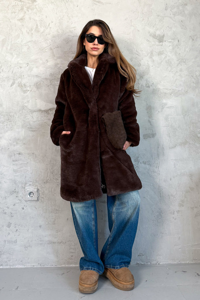 ModaPlaza Palton lung de blană pentru femei 99451