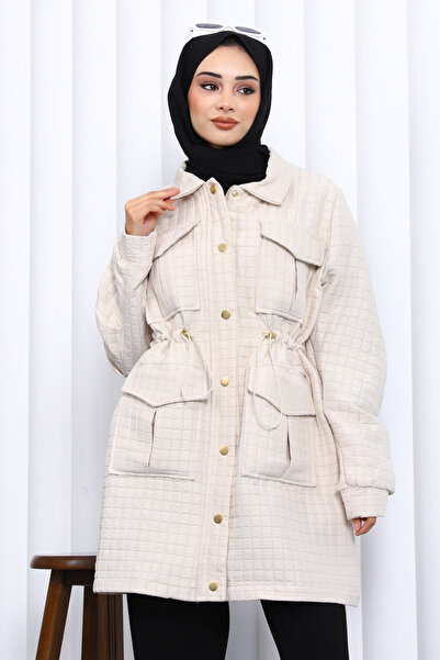 İmajButik Stone Waist Drawstring Quilted Coat
