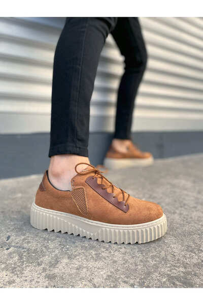 Mhoda Shoes JY502 حذاء رياضي كاجوال للرجال من جلد الغزال برباط جريء SKT - أسمر