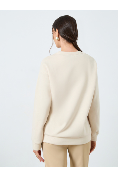 Styli Beige Relaxed Fit Crew Neck Sweatshirt