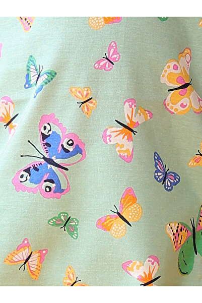 Anthrilo By Styli Girls Green Butterfly Cotton T-Shirt and Shorts Set