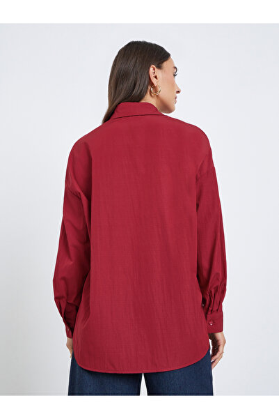 Styli Burgundy Button-Up Oversized Shirt
