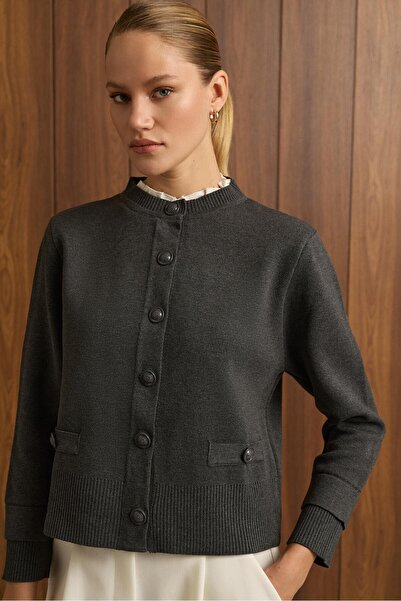 TERZİ DÜKKANI MEVA GÖMLEK YAKA TRİKO HIRKA ANTRASİT