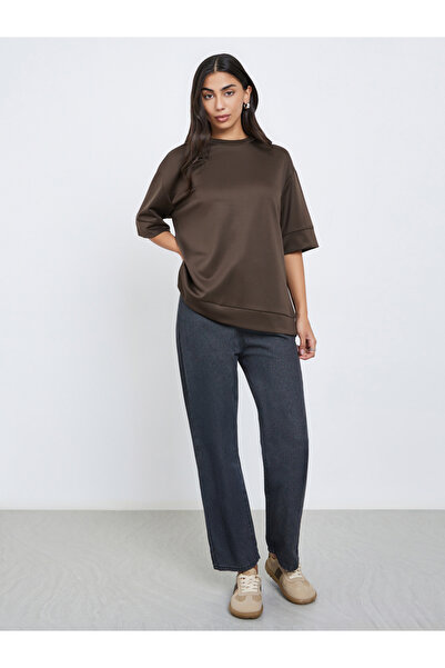 Styli Brown Oversized Round Neck T-Shirt