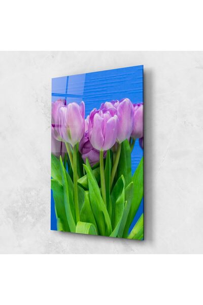 Arthub Tablou Sticla,Dormitor si Living, Lalele, Purple Tulips On Blue
