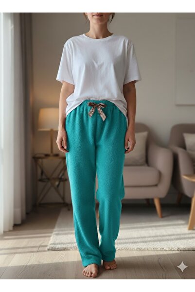 FAMES PİJAMA Women's Turquoise Plush Pajama Bottoms