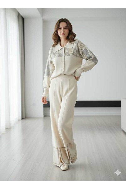 Cemre Life New Deux Ethnic Pattern Detailed Buttoned Knitwear Set