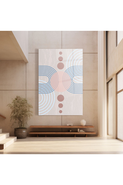 Arthub Glass Painting, Bedroom and Living Room, Minimalist, Blue Lines On Pink