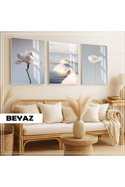 Harika bir ev HARİKABİREV|Soft|MAVİ-BEYAZ MİNİMAL ÇİÇEK KOMBİNİ |ÇERÇEVELİ CA...