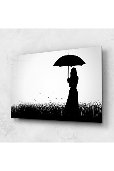 Arthub Tablou Sticla,Dormitor si Living, Alb Negru, Black Umbrella