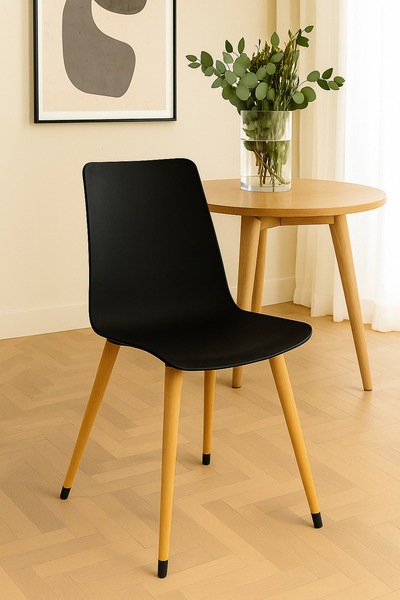 Estelia Salda Eames Siyah Sandalye Naturel Ahşap Ayak 1 Adet