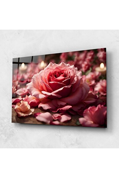 Arthub Tablou Sticla,Dormitor si Living, Trandafiri, Big Pink Rose