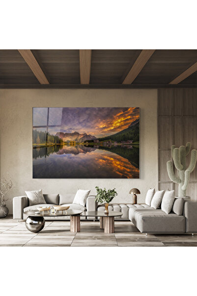 Arthub Glass Painting, Bedroom and Living Room, Lakes, Misurina Sunset