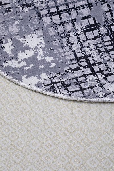 Dijidekor Digital Oval Fringeless Carpet Modern Designed Gray Color Erasable Floor Mat 160X200