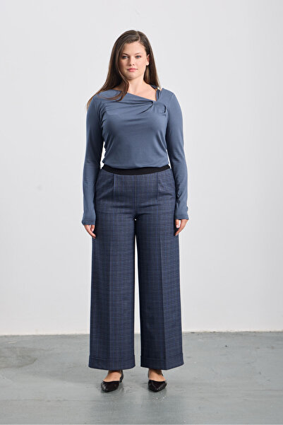 LUOKK TALSIE Ekoseli Geniş Paça Pantolon Ekose