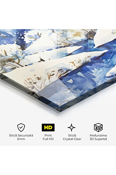 Arthub Glass Painting, Bedroom and Living Room, Winter, Blue Trees Winter