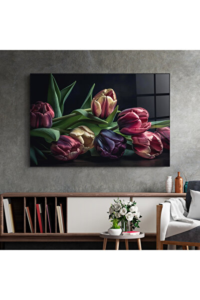 Arthub Glass Painting, Bedroom and Living Room, Tulips, Dark Purple Tulip