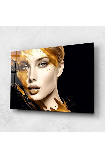 Arthub Tablou Sticla,Dormitor si Living, Black And Gold, Blonde Gold Woman