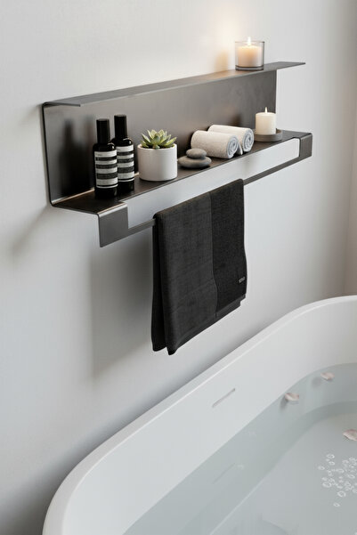 Grandmix Metal Banyo Rafı Havluluk Askılıklı Duvara Monte Organizer 50 cm