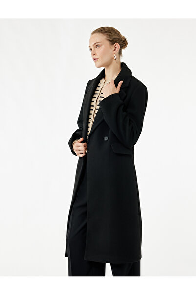 Koton Double-Breasted Long Sleeve Jacket with Pockets, Collar, Long Cashmere Coat