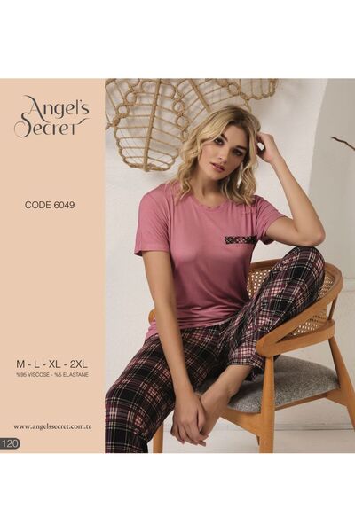 Angels Secret Yumuşacık Viskon Ekoseli Kadın Pijama Takımı | Nefes Alan Kumaş
