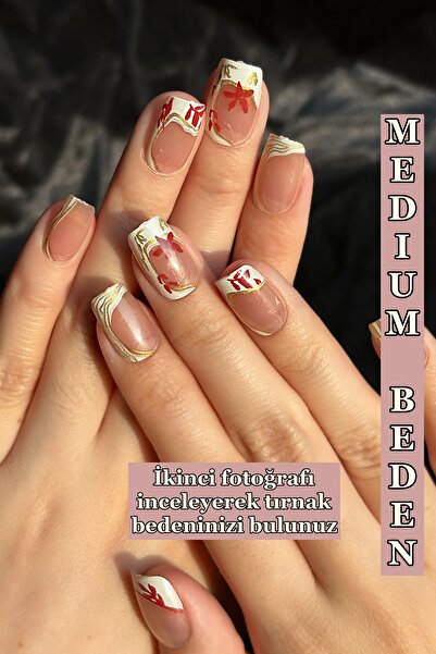Easy Beauty French Takma Tırnak Seti MEDIUM Beden Kısa Küt 10 Adet T116