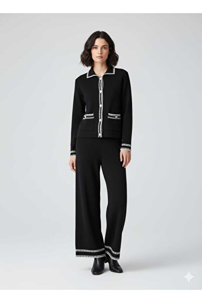 Cemre Life New Deux Striped Detail Button Knitwear Set