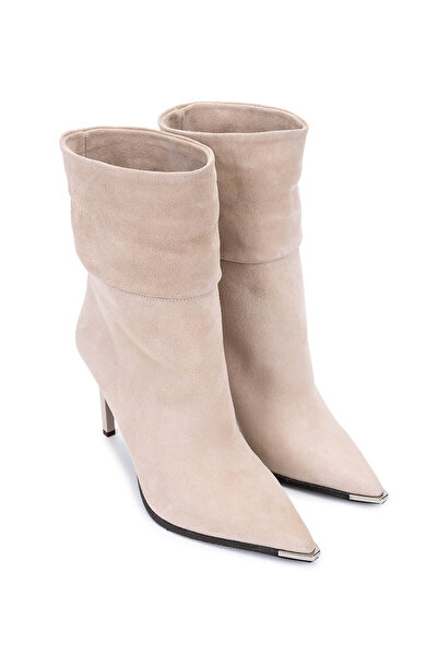 Tamer Tanca Women's Genuine Leather Stone Suede Heeled Boots