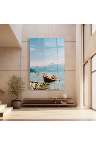 Arthub Glass Painting, Bedroom and Living Room, Lakes, Boat On The Lake