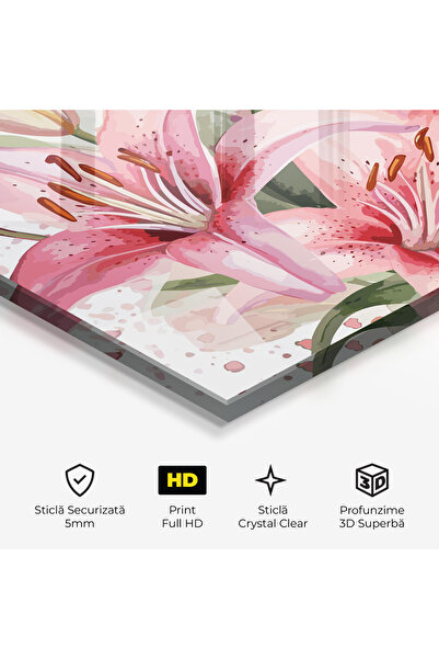 Arthub Glass Painting, Bedroom and Living Room, Lilies, Beautiful Pink Lily