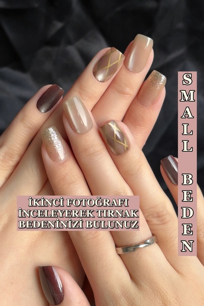 Easy Beauty Kedi Gözü SMALL Beden Kısa Küt 10 Adet Takma Tırnak Seti T085
