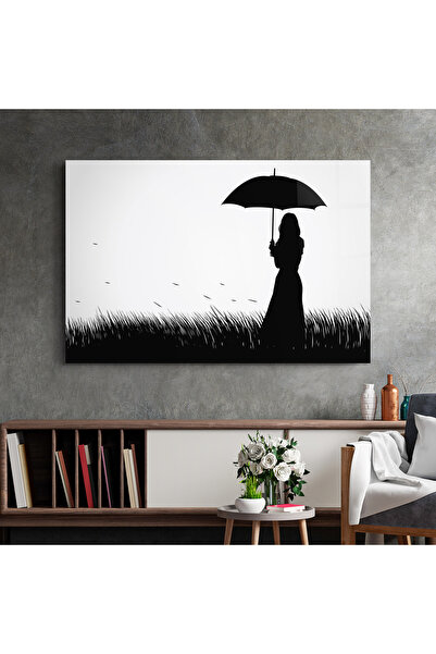 Arthub Tablou Sticla,Dormitor si Living, Alb Negru, Black Umbrella