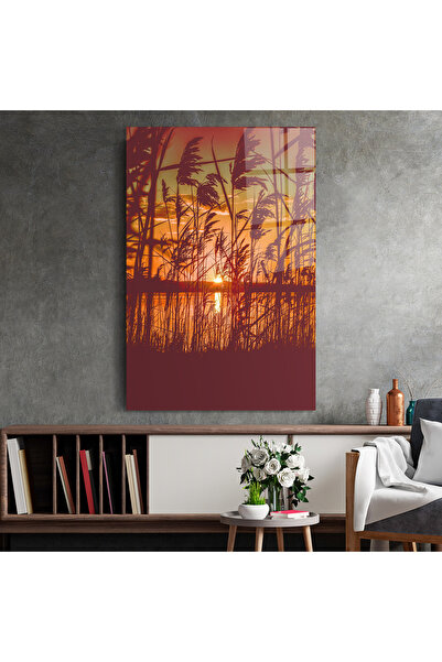 Arthub Glass Painting, Bedroom and Living Room, Sunset, Red Sunset Lake