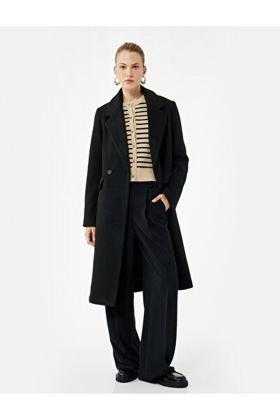 Koton Double-Breasted Long Sleeve Jacket with Pockets, Collar, Long Cashmere Coat