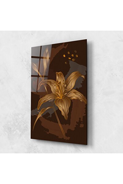 Arthub Tablou Sticla,Dormitor si Living, Crini, Gold Brown Lily