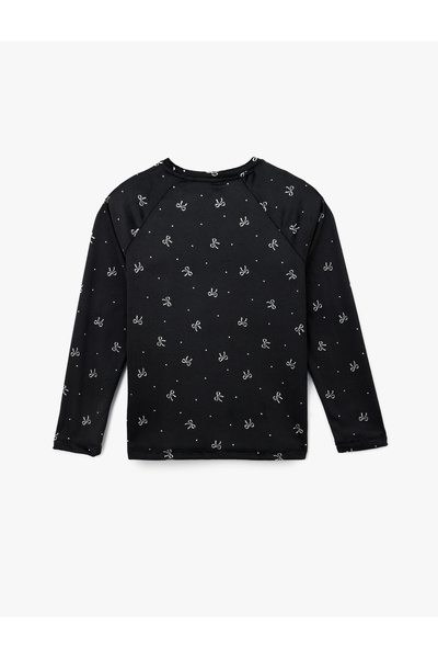 Koton Uzun Kollu Bisiklet Yaka Fiyonk Desenli Kadife Pijama Üstü